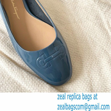 Ferragamo Heel 1cm Gancini Ballet Flats Blue