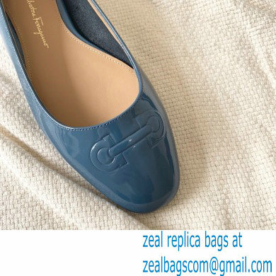 Ferragamo Heel 1cm Gancini Ballet Flats Blue - Click Image to Close