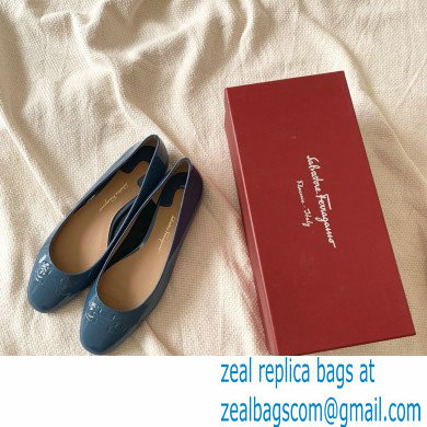 Ferragamo Heel 1cm Gancini Ballet Flats Blue