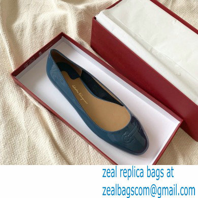 Ferragamo Heel 1cm Gancini Ballet Flats Blue