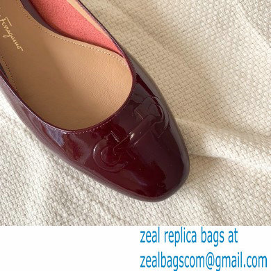 Ferragamo Heel 1cm Gancini Ballet Flats Burgundy - Click Image to Close