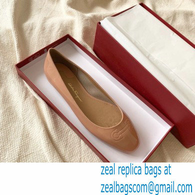 Ferragamo Heel 1cm Gancini Ballet Flats Nude