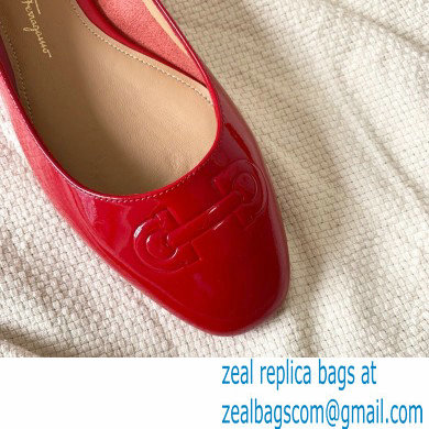 Ferragamo Heel 1cm Gancini Ballet Flats Red