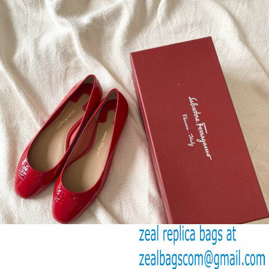 Ferragamo Heel 1cm Gancini Ballet Flats Red - Click Image to Close