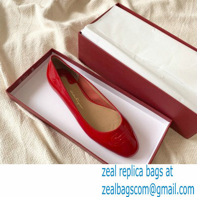 Ferragamo Heel 1cm Gancini Ballet Flats Red - Click Image to Close