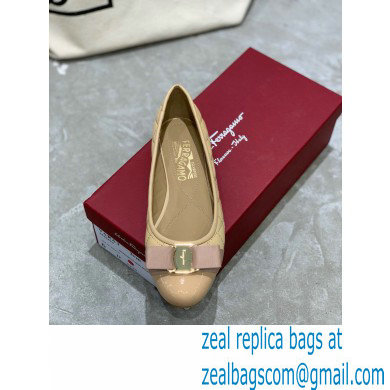 Ferragamo Heel 1cm Vara Bow Varina Ballet Flats Quilted Leather Beige - Click Image to Close