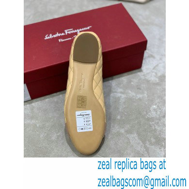 Ferragamo Heel 1cm Vara Bow Varina Ballet Flats Quilted Leather Beige - Click Image to Close