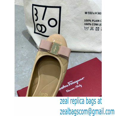 Ferragamo Heel 1cm Vara Bow Varina Ballet Flats Quilted Leather Beige