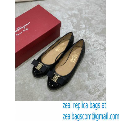 Ferragamo Heel 1cm Vara Bow Varina Ballet Flats Quilted Leather Black - Click Image to Close