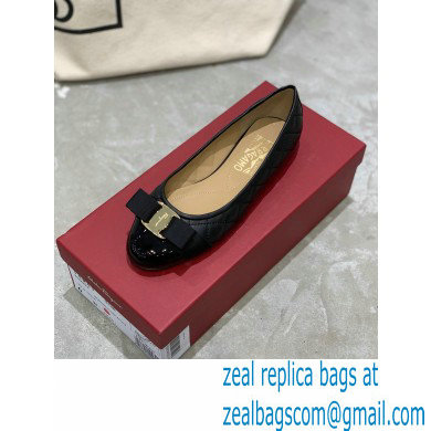 Ferragamo Heel 1cm Vara Bow Varina Ballet Flats Quilted Leather Black - Click Image to Close