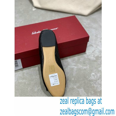 Ferragamo Heel 1cm Vara Bow Varina Ballet Flats Quilted Leather Black - Click Image to Close