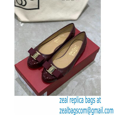 Ferragamo Heel 1cm Vara Bow Varina Ballet Flats Quilted Leather Burgundy - Click Image to Close