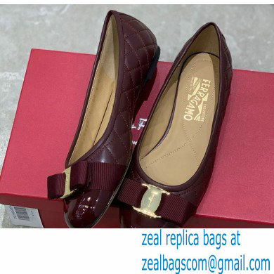 Ferragamo Heel 1cm Vara Bow Varina Ballet Flats Quilted Leather Burgundy