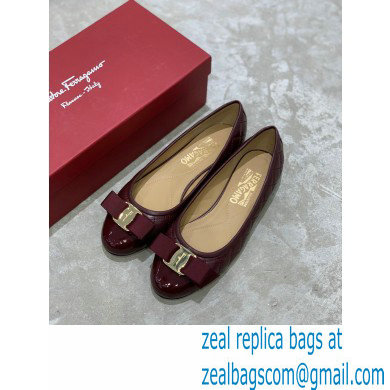 Ferragamo Heel 1cm Vara Bow Varina Ballet Flats Quilted Leather Burgundy - Click Image to Close