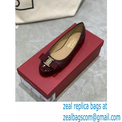 Ferragamo Heel 1cm Vara Bow Varina Ballet Flats Quilted Leather Burgundy - Click Image to Close