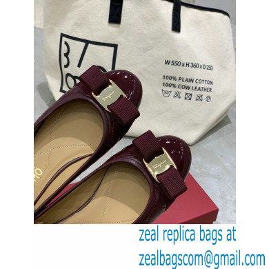 Ferragamo Heel 1cm Vara Bow Varina Ballet Flats Quilted Leather Burgundy - Click Image to Close