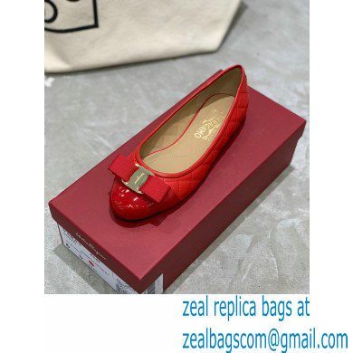 Ferragamo Heel 1cm Vara Bow Varina Ballet Flats Quilted Leather Red - Click Image to Close