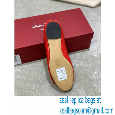 Ferragamo Heel 1cm Vara Bow Varina Ballet Flats Quilted Leather Red