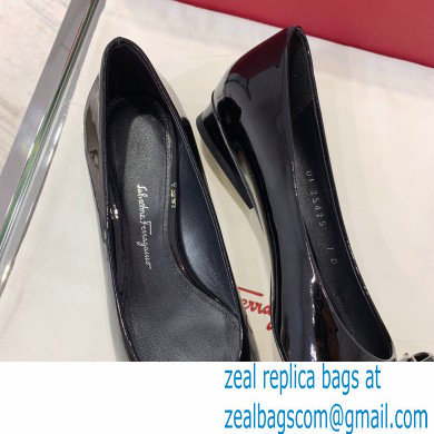 Ferragamo Heel 2cm Viva Ballet Flats Patent Leather Black