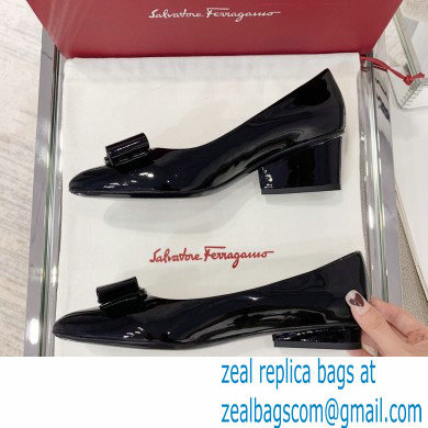Ferragamo Heel 2cm Viva Ballet Flats Patent Leather Black - Click Image to Close