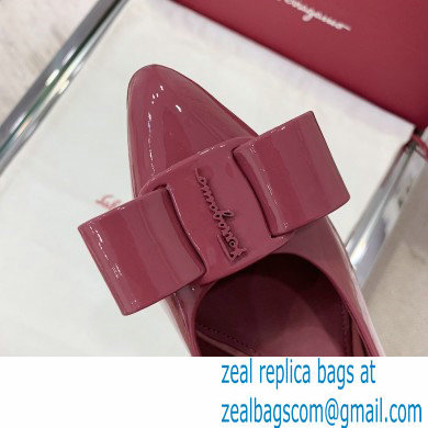 Ferragamo Heel 2cm Viva Ballet Flats Patent Leather Burgundy - Click Image to Close