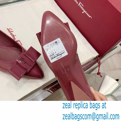 Ferragamo Heel 2cm Viva Ballet Flats Patent Leather Burgundy - Click Image to Close