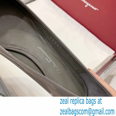 Ferragamo Heel 2cm Viva Ballet Flats Patent Leather Gray