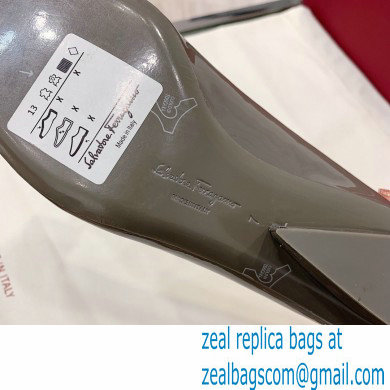 Ferragamo Heel 2cm Viva Ballet Flats Patent Leather Gray - Click Image to Close