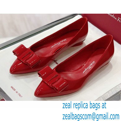 Ferragamo Heel 2cm Viva Ballet Flats Patent Leather Red - Click Image to Close