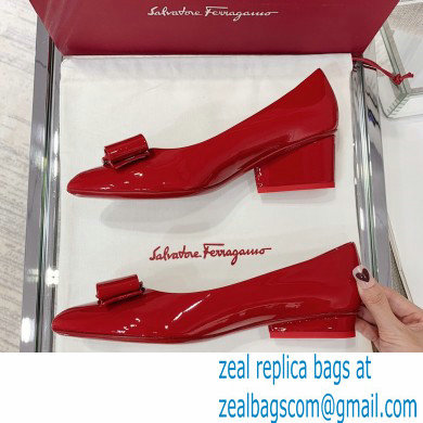 Ferragamo Heel 2cm Viva Ballet Flats Patent Leather Red