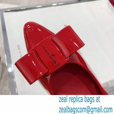 Ferragamo Heel 2cm Viva Ballet Flats Patent Leather Red - Click Image to Close