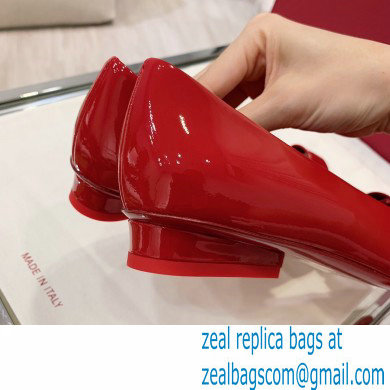 Ferragamo Heel 2cm Viva Ballet Flats Patent Leather Red