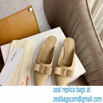 Ferragamo Heel 2cm Viva Bow Mules Beige - Click Image to Close