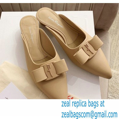 Ferragamo Heel 2cm Viva Bow Mules Beige