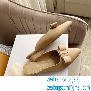 Ferragamo Heel 2cm Viva Bow Mules Beige - Click Image to Close