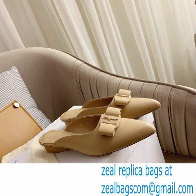 Ferragamo Heel 2cm Viva Bow Mules Beige