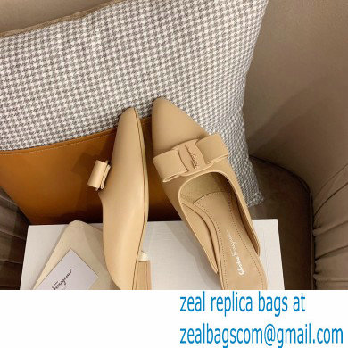 Ferragamo Heel 2cm Viva Bow Mules Beige