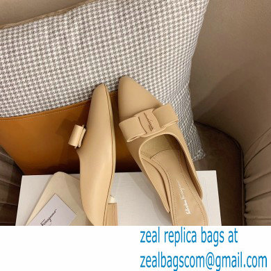 Ferragamo Heel 2cm Viva Bow Mules Beige