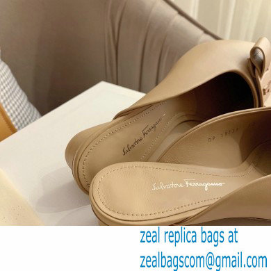 Ferragamo Heel 2cm Viva Bow Mules Beige - Click Image to Close