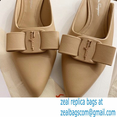 Ferragamo Heel 2cm Viva Bow Mules Beige - Click Image to Close