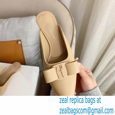 Ferragamo Heel 2cm Viva Bow Mules Beige