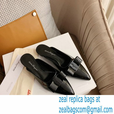 Ferragamo Heel 2cm Viva Bow Mules Black