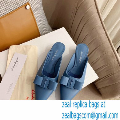 Ferragamo Heel 2cm Viva Bow Mules Blue