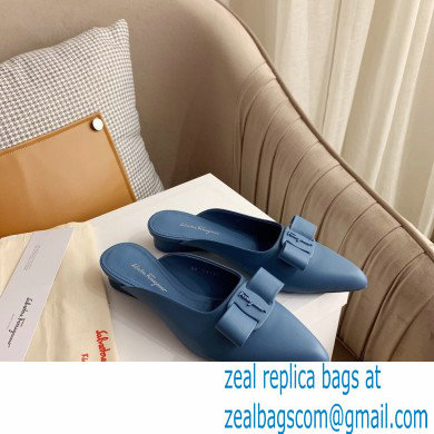 Ferragamo Heel 2cm Viva Bow Mules Blue