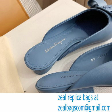 Ferragamo Heel 2cm Viva Bow Mules Blue