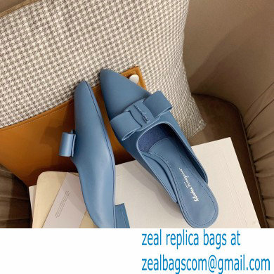 Ferragamo Heel 2cm Viva Bow Mules Blue