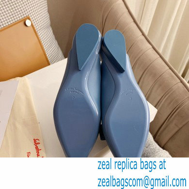Ferragamo Heel 2cm Viva Bow Mules Blue - Click Image to Close