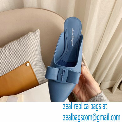 Ferragamo Heel 2cm Viva Bow Mules Blue