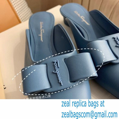 Ferragamo Heel 2cm Viva Bow Mules Blue - Click Image to Close