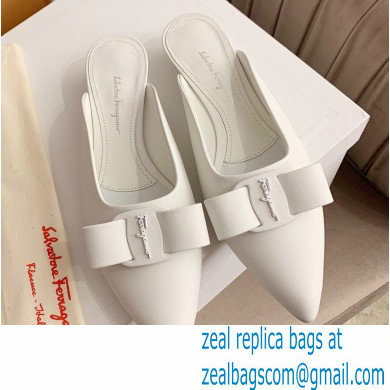 Ferragamo Heel 2cm Viva Bow Mules White